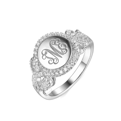 Personalized Round CZ Monogram Ring