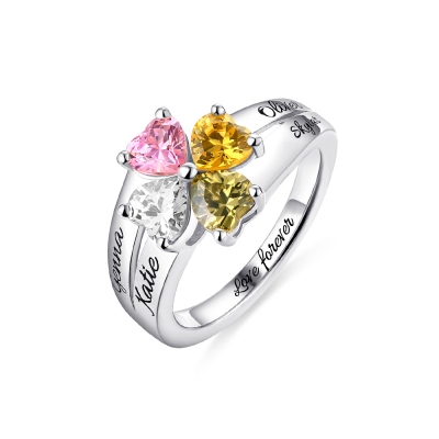 Crafted Mother's Love and Luck Birthstones Ring in Sterling Silver
