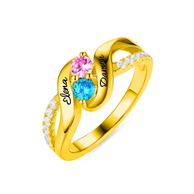 Personalized for Love Double Birthstones Promise Ring In Gold