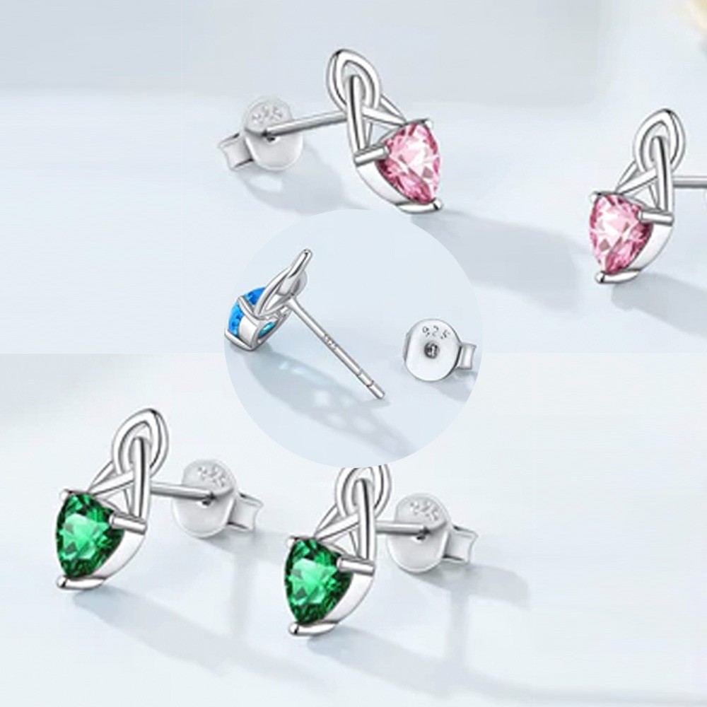 Vintage Celtic Knot Stud Earrings Sterling Silver with Heart Shape Birthstone, Custom Claddagh Earrings for Women Girls, Irish Jewelry Gifts