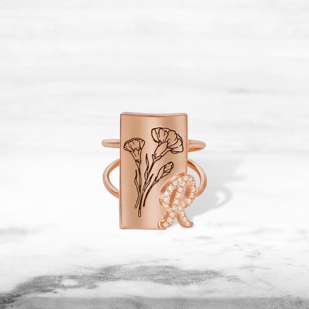 Bague Lettre Fleur de Naissance