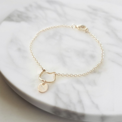 Personalized 1-4 Initial Disc Bracelet, Custom Cat Bracelet, BFF Bracelet, Disc Jewelry, Bracelet for Cat Lover, Gift for Sister/Best Friend/Her