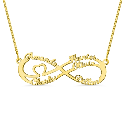 Infinity Necklace With 5 Names In Gold
