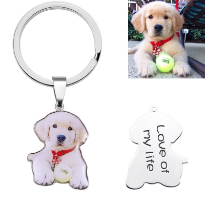 Engraved Pet Color Photo Keychain