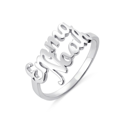 Customized Dual Name Ring in Sparkling Silver