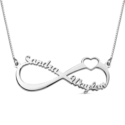 Custom-designed Infinity Heart Double Name Silver Necklace