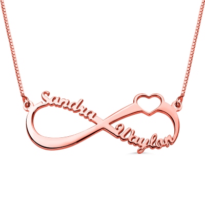 Personalized Infinity Heart Double Name Necklace Rose Gold