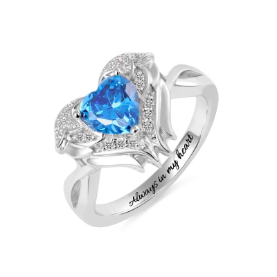 Engraved Angel Wings Birthstones Sterling Silver Ring