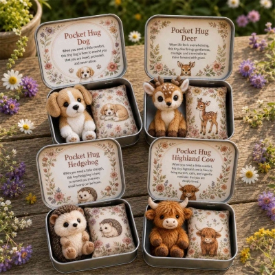 Personalized Pocket Hug Mini Plush Animal Gift Box with Name, Comfort Keepsake Tin with Cute Stuffed Animal, Heartfelt Gift for Family/Friends