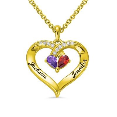 Forever Together Engraved Birthstone Necklace in Gold
