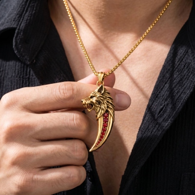 Personalized Wolf Fang Men's Necklace with Birthstone and Name, Dainty Jewelry, Birthday/Anniversary/Father's Day Gift for Boyfriend/Friend/Family