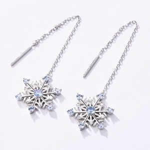 Snowflake Gemstone Long Earrings in Silver