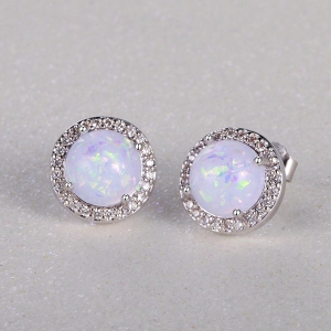 White Opal Round Studs Earrings