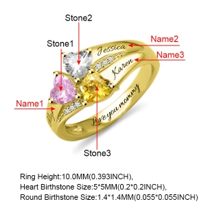 Personalized Heart Birthstone Ring With Engraving In Gold