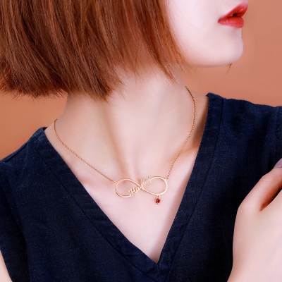 Personalized Infinity Single Name Necklace with Birthstone in Rose Gold