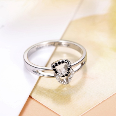 Engraved Double Heart Ring with Birthstone by Sterling Silver