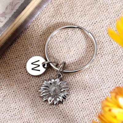 Personalized Sunflower Key Chains in Stainless Steel