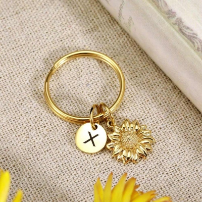 Personalized Sunflower Key Chains in Stainless Steel