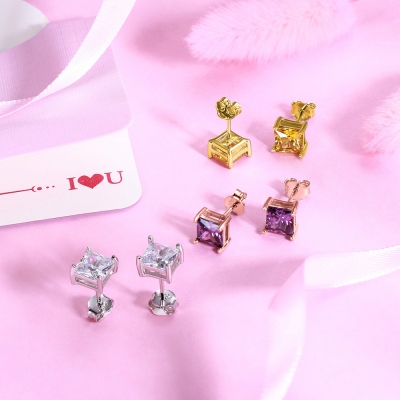 Personalized Week Birthstone Stud Earrings in Silver Pack of 7