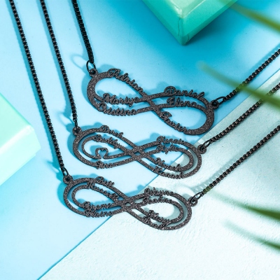 Personalized Sparkling Infinity Name Necklace in Black