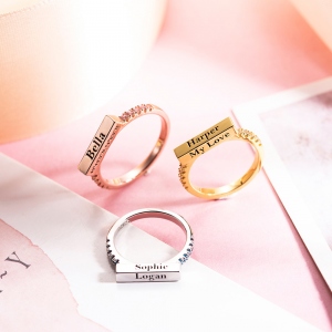 Engraved Stackable Bar Ring in Rosegold