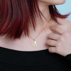 Personalized Police Badge State Map Name Necklace in Gold