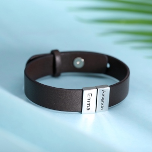 Bracelet en cuir avec nom personnalisé pour la famille