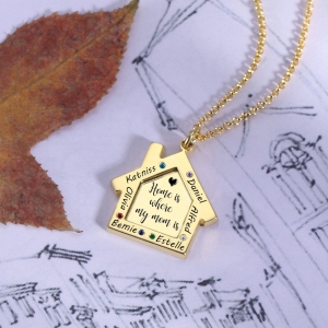 Personalized Birthstone Family Name Necklace for Mother in Gold