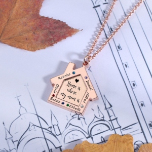 Personalized Birthstone Family Name Necklace for Mother in Rose Gold
