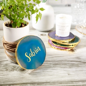 Bord doré Agate/Cristal Coaster Ensemble de 2