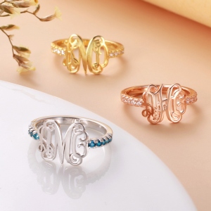 Personalized Monogram Ring with Birthstone Sterling Silver