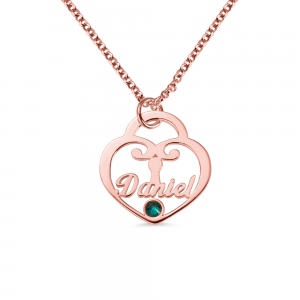 Personalized Heart Lock Birthstone Name Necklace
