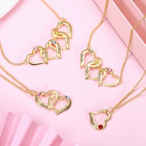 Personalized Intertwined Hearts Necklace with Birthstone in Gold