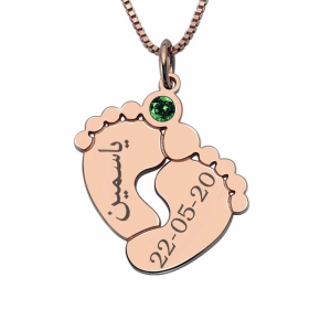 Personalized Baby Feet Birthstone Necklace