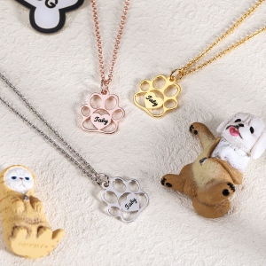 Personalized Pet Footprint Name Necklace