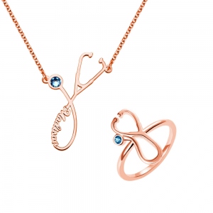 Personalized Birthstone Stethoscope Necklace & Ring