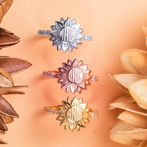 Personalized Sunflower Monogram Ring