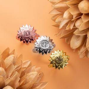 Personalized Monogram Blackened Sunflower Ring