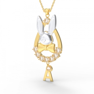 Personalized Rabbit Birthstones Necklace with Letter