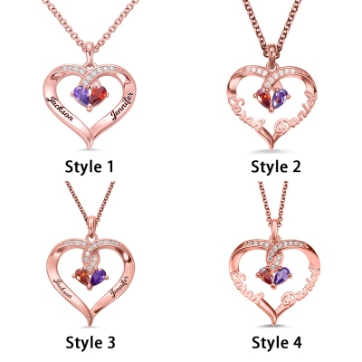 Forever Together Birthstone Name Heart Necklace