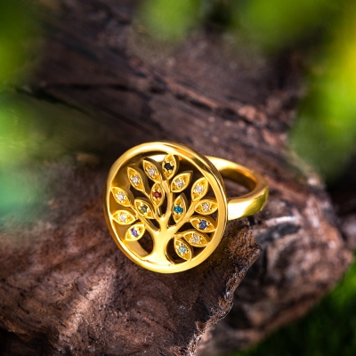 Personalized Family Tree Birthstone Ring in Gold