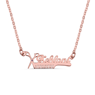Personalized Hairdresser Birthstone Name Necklace