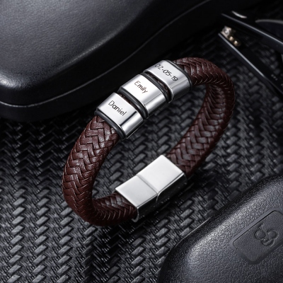 Personalisiertes Perlenweblederarmband für Mann