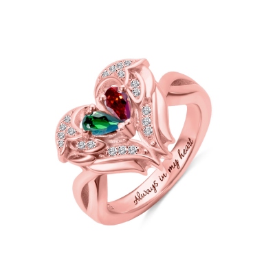 Bague ailes d'ange personnalisée avec deux pierres de naissance