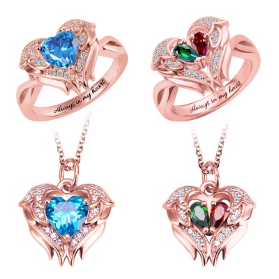 Personalized Angel Wings Birthstone Ring & Necklace