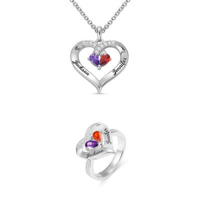 Personalized Heart Birthstone Necklace & Ring