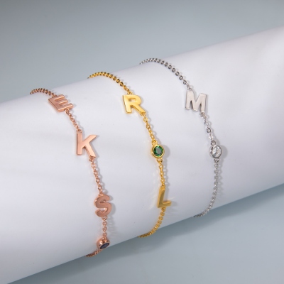 Custom Sideways Initial Bracelet Letter Bracelet