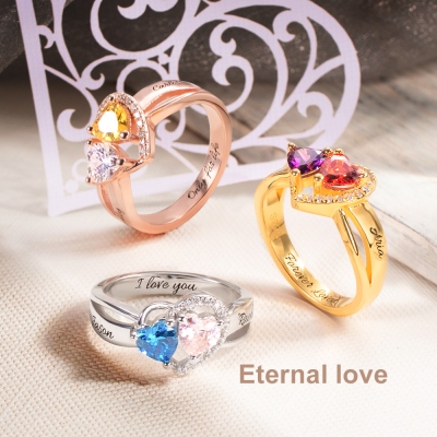 Custom Heart Birthstone Ring Sterling Silver