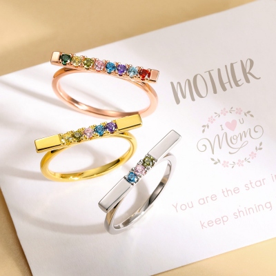 Personalized Family 1-9 Birthstone Bar Ring