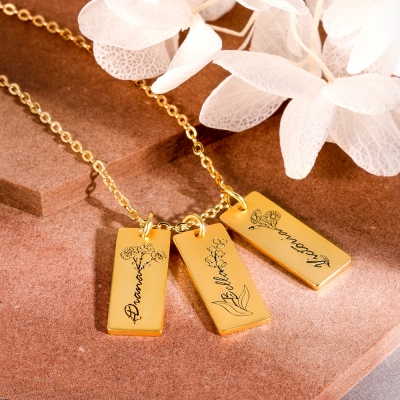 Personalized Birth Flower Name Necklace